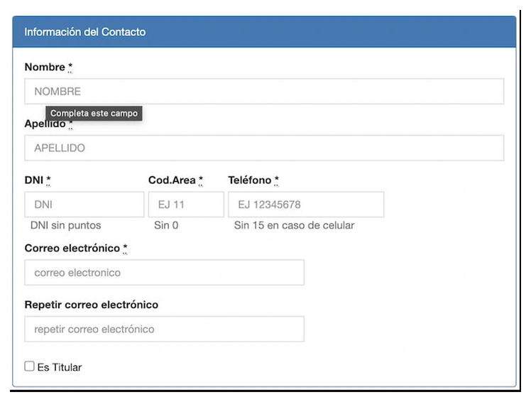 Paso 2 para sacar turno de la VTV en Mar del Plata: información del contacto